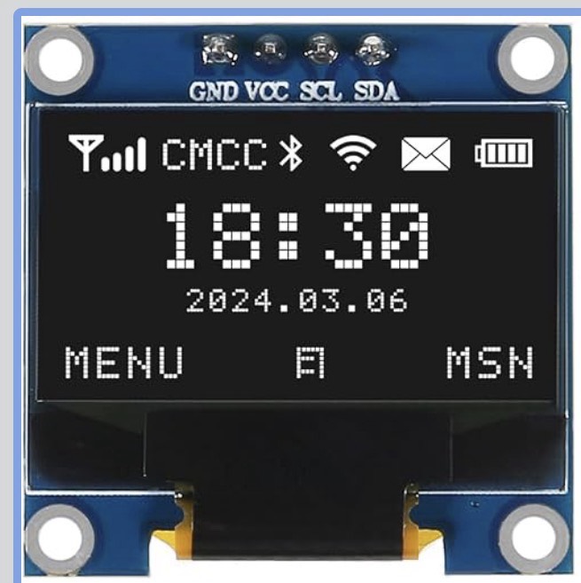 GME12864 display connector labeled GND VCC SCL SDA